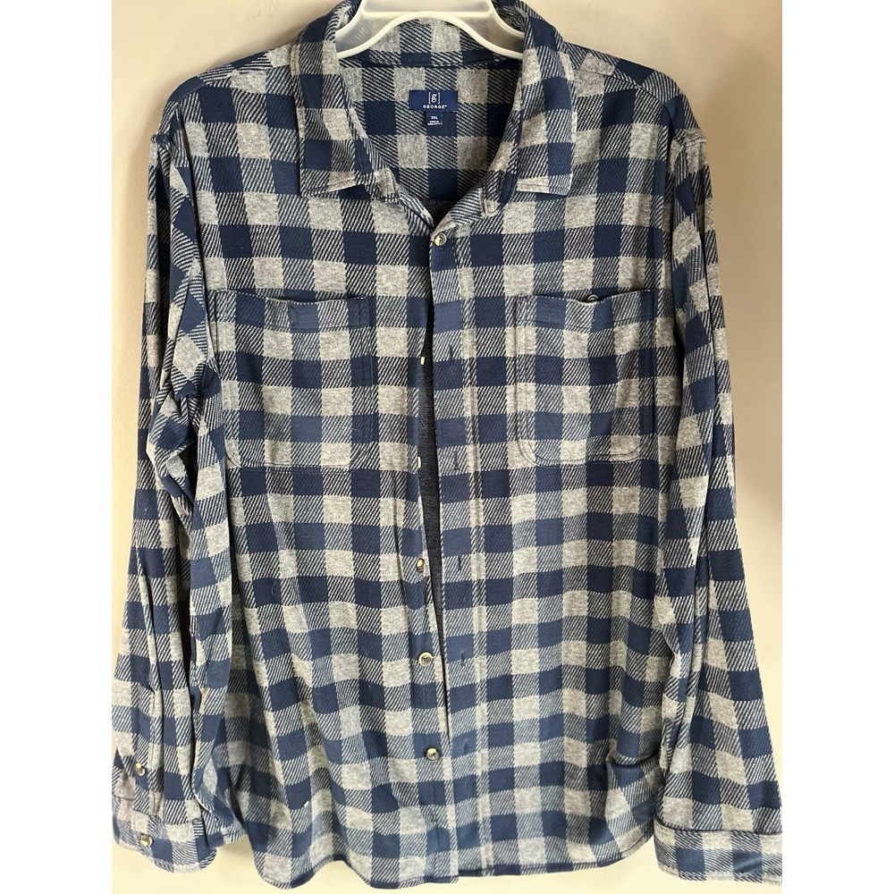 George Men's 3XL Heavy Weight‎ Blue & Gray Plaid Button Up Flannel